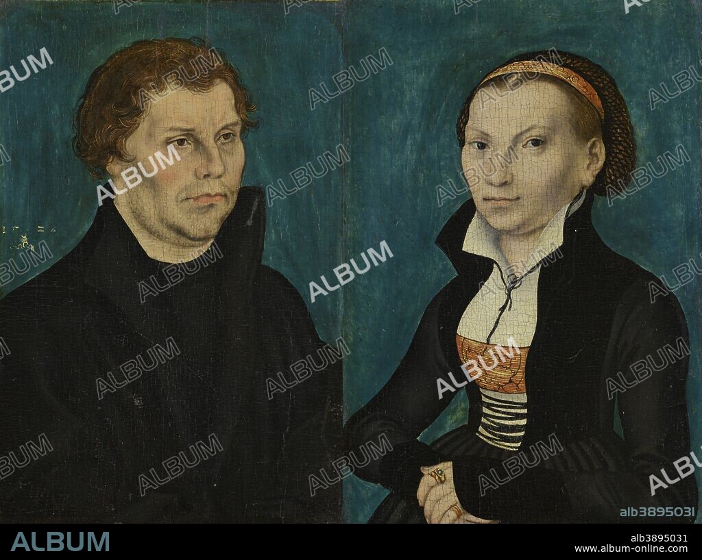 LUCAS CRANACH THE ELDER. Portraits of Martin Luther and Katharina von Bora. Date/Period: 1526. Oil on panel. Height: 15.8 cm (6.2 in); Width: 22.6 cm (8.8 in) and Height: 16 cm (6.2 in); Width: 22.6 cm (8.8 in).