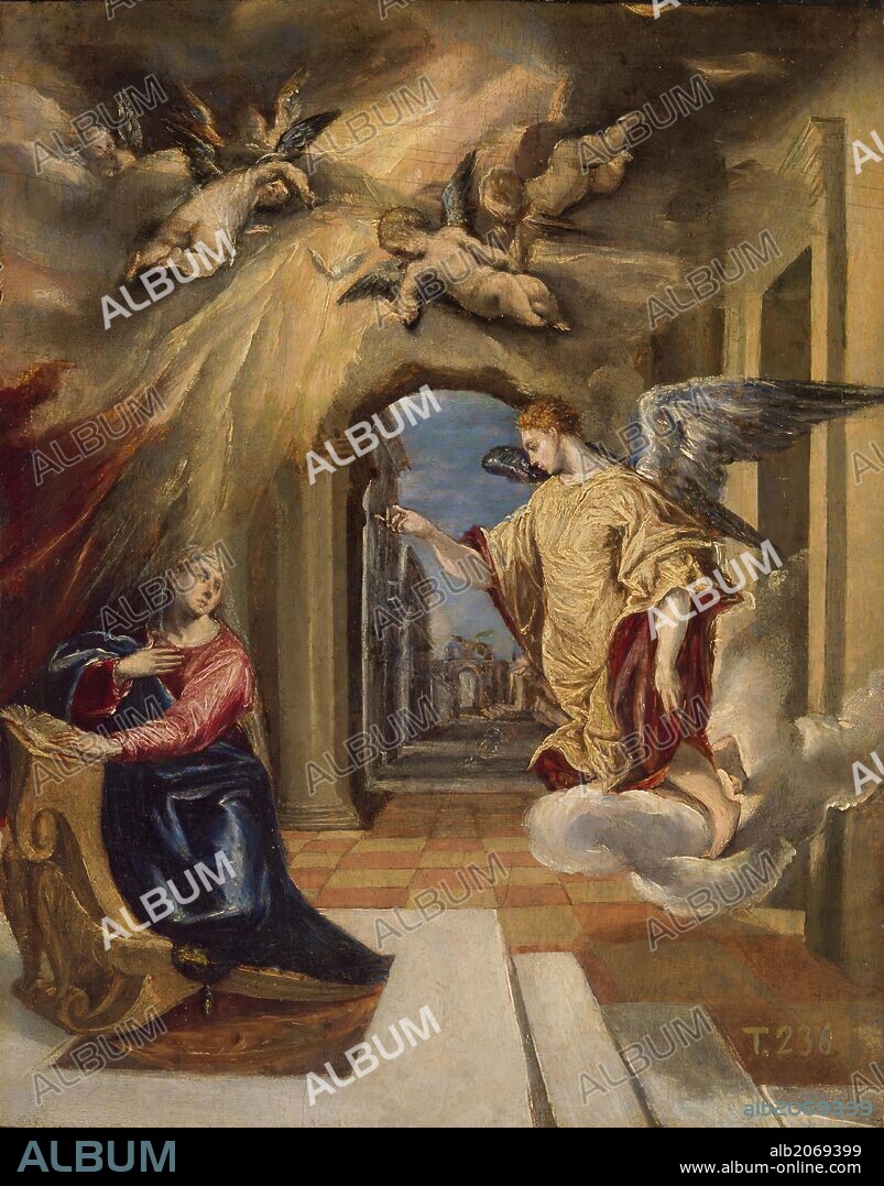 El Greco / 'La Anunciación', Hacia 1570, Escuela Española, Óleo sobre Tabla, 26 cm x 20 cm, P00827.