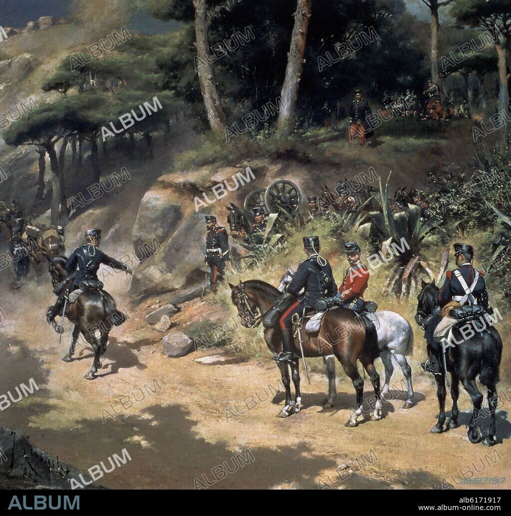 JOSE CUSACHS Y CUSACHS (1851-1908). BATERIA DE MONTAÑA - 1886 - OLEO/LIENZO - 93X87 CM.