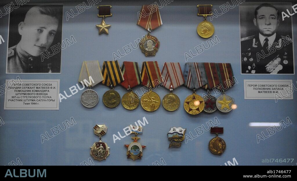 Ukraine. Sevastopol. Museum of the Black Sea Fleet. Medals and military decorations. Crimean Peninsula.