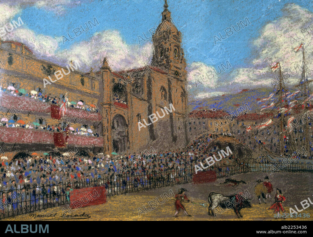 MANUEL LOSADA. LOSADA , MANUEL. PINTOR ESPAÑOL . BILBAO 1865 - 1949. " TOROS DE SAN ANTON . ALARDE DE MARTINCHU ". COLECCION PARTICULAR . BILBAO TAUROMAQUIA . BILBAO PINTADO. ATENCION: AUTOR CONTEMPORANEO SUJETO A COPYRIGHT ©. EL CLIENTE FINAL ES RESPONSABLE DE LA GESTION DE LOS DERECHOS DE AUTOR CON LAS SOCIEDADES EXISTENTES DE GESTION DE DERECHOS O DIRECTAMENTE CON LOS ORGANISMOS TITULARES DE LOS MISMOS.