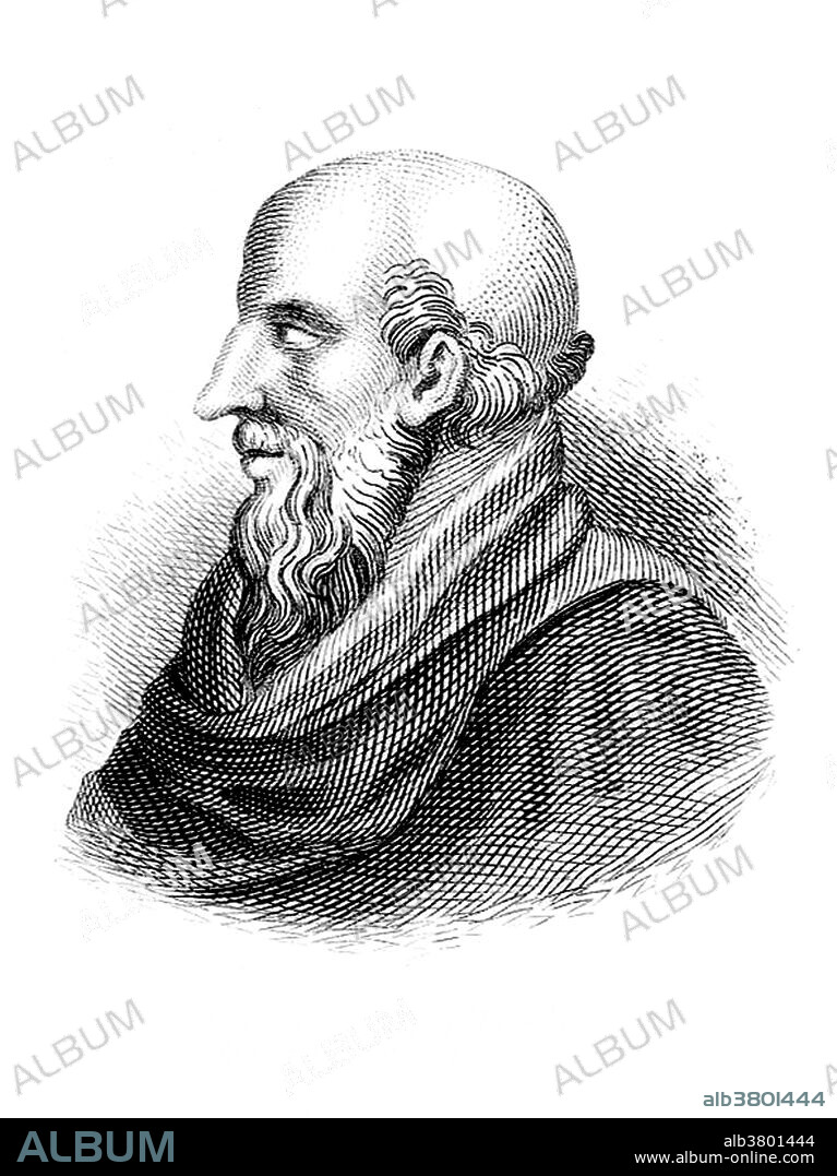 Chrysippus of Soli (279 - 206 BC) was a Greek Stoic philosopher. He expanded the fundamental doctrines of Zeno of Citium which earned him the title of Second Founder of Stoicism. He excelled in logic, the theory of knowledge, ethics and physics. He created an original system of propositional logic in order to better understand the workings of the universe and role of humanity within it. He adhered to a deterministic view of fate, but sought a role for personal freedom in thought and action. Ethics, he taught, depended on understanding the nature of the universe, and a therapy of extirpating the unruly passions which depress and crush the soul. He initiated the success of Stoicism as one of the most influential philosophical movements for centuries in the Greek and Roman world. Of his written works, none have survived except as fragments embedded in the works of later authors like Cicero, Seneca, Galen, Plutarch. He died in 206 BC at the age of 73. Engraving by J.W. Cook, 1825.