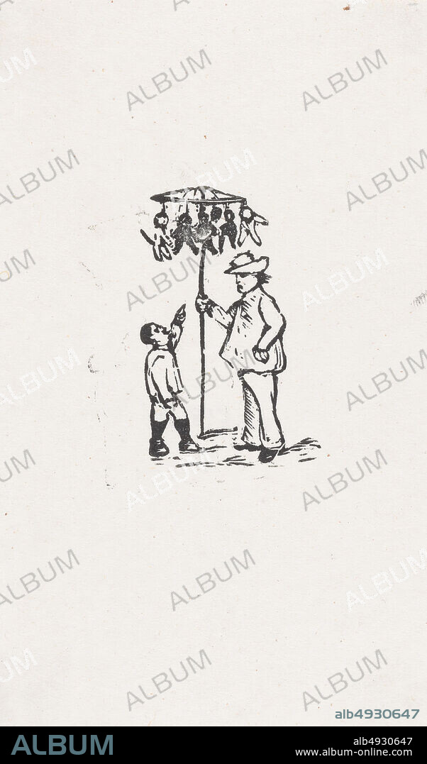 José Guadalupe Posada, A vendor selling toys to a child, José Guadalupe Posada (Mexican, 18511913), ca. 18801910, Wood engraving, Sheet: 4 3/4 × 2 13/16 in. (12 × 7.2 cm), Image: 1 13/16 × 1 1/8 in. (4.6 × 2.8 cm), Prints.