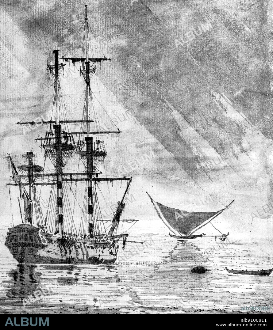 A pen and wash sketch showing the Resolution en route for the Antarctic, by William Hodges (1744-1797), the artist who accompanied Captain Cook. Antarctica: The Last Continent by Ian Cameron, page 35. James Cook undertook his second circum navigation of the world in the Resolution in 1772. The Resolution was responsible for some remarkable feats and was to prove one of the great ships of history. She was the first ship to cross the Antarctic Circle (17 January 1773) and crossed twice more on the voyage.