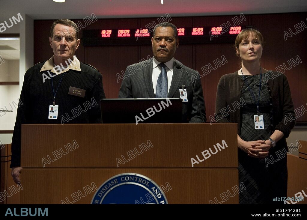BRYAN CRANSTON, JENNIFER EHLE and LAURENCE FISHBURNE in CONTAGION, 2011, directed by STEVEN SODERBERGH. Copyright WARNER BROS. PICTURES.