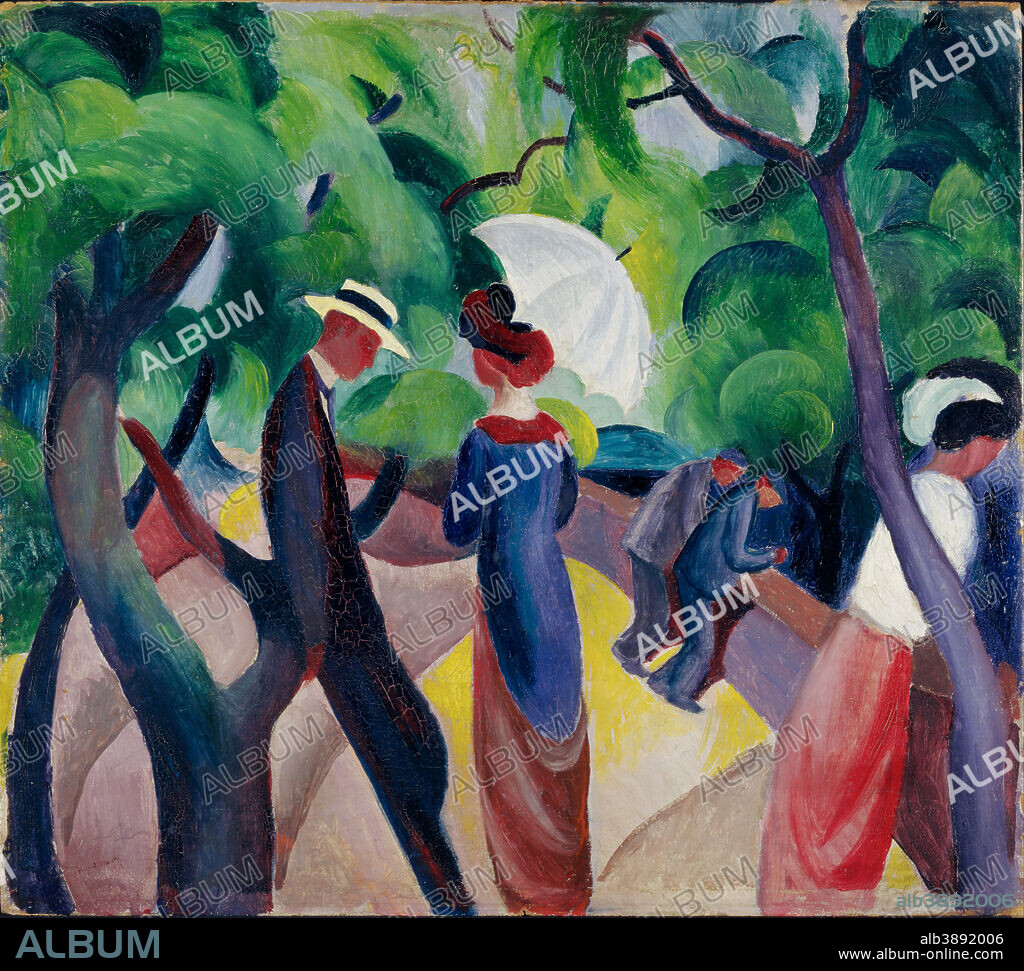 AUGUST MACKE. Promenade. Date/Period: 1913. Oil on cardboard. 57 × 51 cm (22.4 × 20 in).