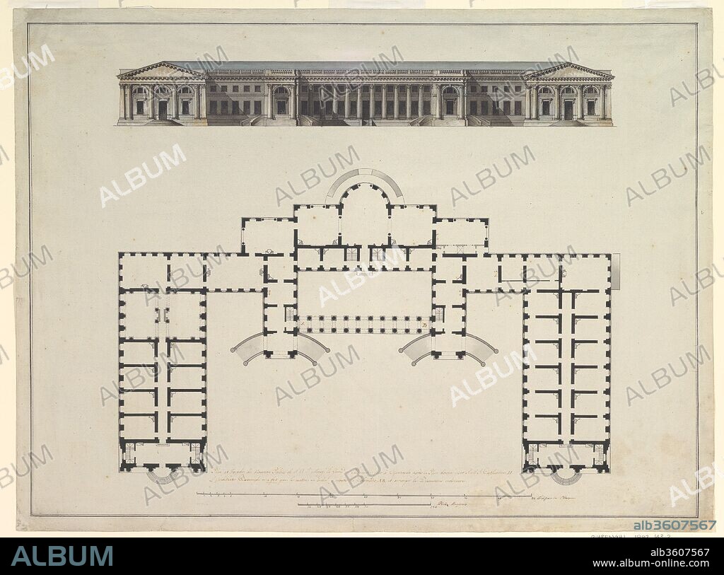 North Elevation and Ground Plan of the Alexander Palace at Tsarskoe Selo. Artist and architect: Giacomo Quarenghi (Italian, Rota d'Imagna near Bergamo 1744-1817 Saint Petersburg). Dimensions: 19-1/8 x 26-5/16 in.  (48.5 x 66.8 cm). Date: 1792-96.