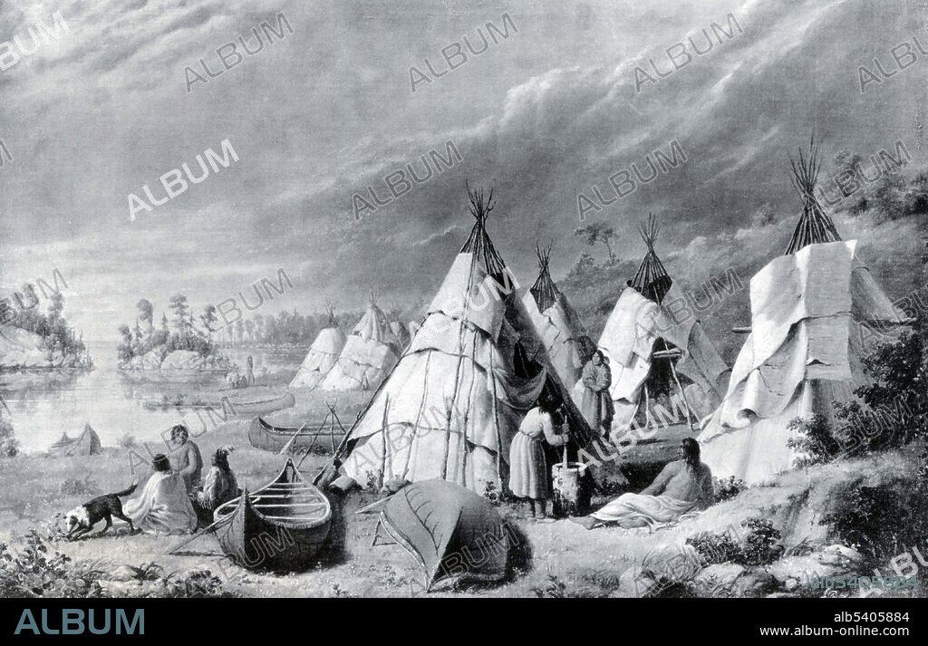 Indian encampment on Lake Huron. The Wyandot people are an Iroquoian-speaking peoples of North America who emerged as a tribe around the north shore of Lake Ontario. Paul Kane (September 3, 1810 - February 20, 1871) was an Irish-born Canadian painter famous for his paintings of First Nations peoples in the Canadian West and in the Columbia District.
