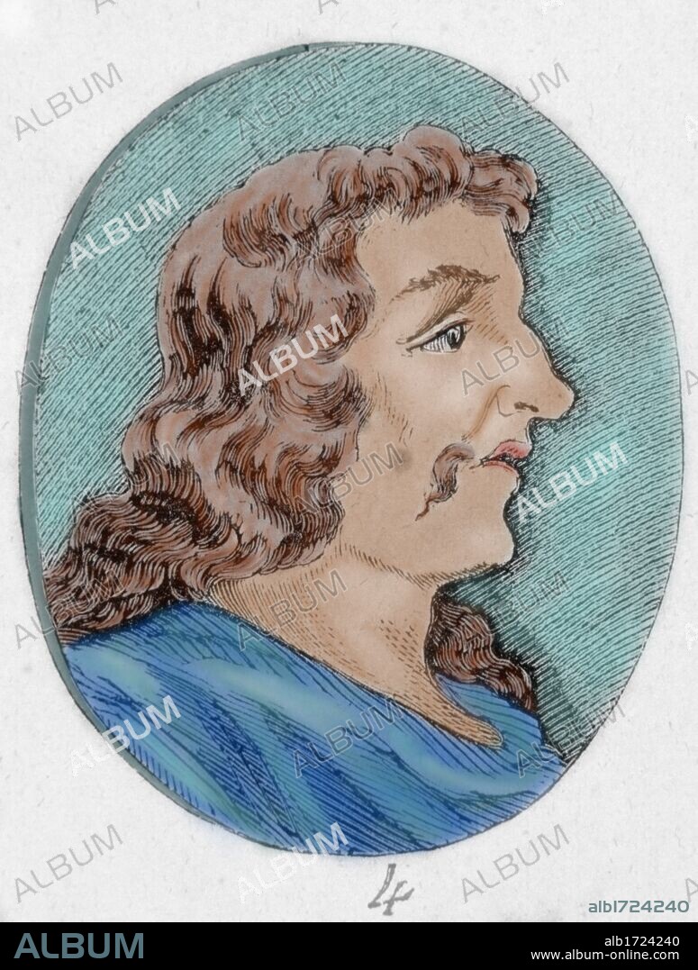 SANCHO II (1065-1072). SIGLO XI. Primogénito del rey Fernando I. Tomó posesión del reino de Castilla y luchó contra sus hermanos para conseguir el resto de estados. Fue muerto en Zamora por Bellido Dolfos, durante el cerco de Zamora. Grabado coloreado del siglo XIX.