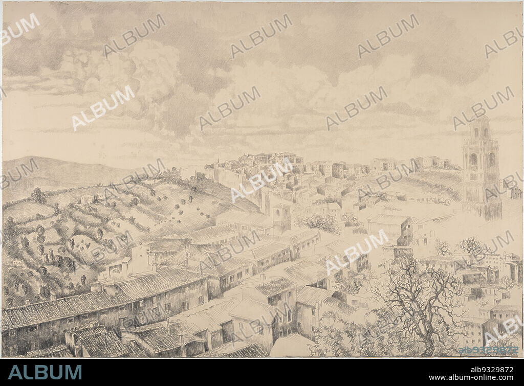 Roofs in Perugia, Alberto Tutino, 1933, drawing, 1933, Belgian Art.