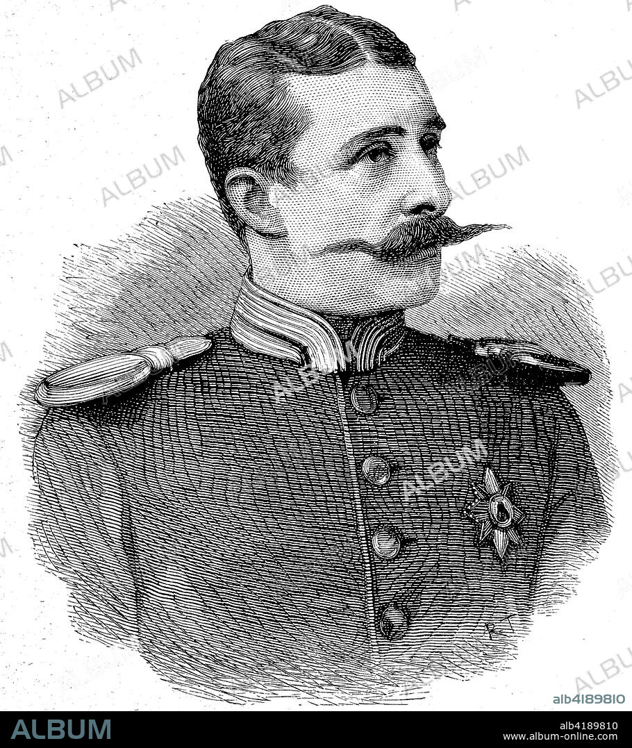 Prince Henry of Battenberg, Henry Maurice, Heinrich Moritz, 1858 - 1896, was a morganatic descendant of the Grand Ducal House of Hesse, later becoming a member of the British Royal Family, through his marriage to Princess Beatrice, digital improved reproduction of a woodcut from the year 1885.