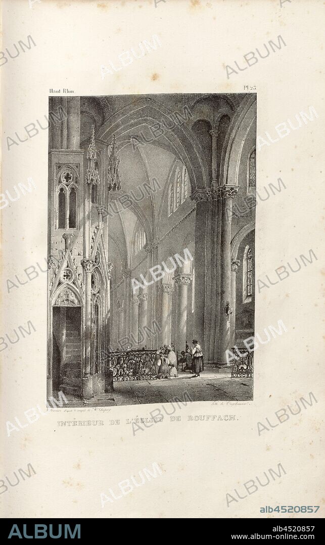 Interior of Rouffach church, Interior of the church of Rufach (or Rouffach), Haut Rhin, Signed: Villeneuve d'après (...) Chapuy, Lith. De Engelmann, Pl. 23, to p. 58 (Part 1), Villeneuve, Jules-Louis-Frédéric; Chapuy; Engelmann, Godefroy (lith.), 1828, De Golbéry, J. G. Schweighäuser: Antiquités de l'Alsace ou châteaux, églises et autres monumens des départemens du Haut- et du Bas-Rhin. Mulhouse [etc.]: Engelmann, 1828.