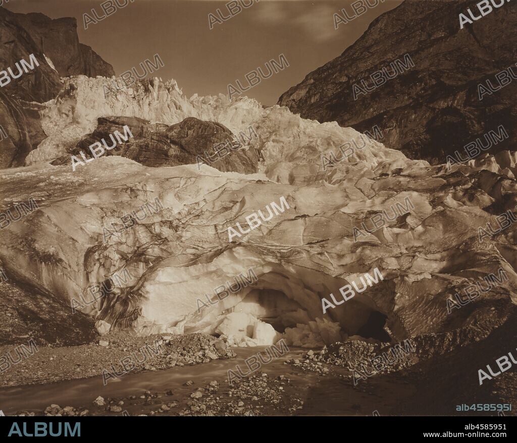 Switzerland. Grindelwald, Upper Glacier, Source of the Lutschine, 1875-1877. Braun's photographs often bore a stylistic resemblance to realist painting in France. Photography was an important factor in the evolution of realism, a style that was then gaining popularity. With its forthright depiction of natural forces, this photograph of a river springing from a glacier clearly recalls landscape paintings by Gustave Courbet (1819-1877). Courbet's numerous river scenes were contemporary with Braun's work and were part of the aesthetic context of the time.