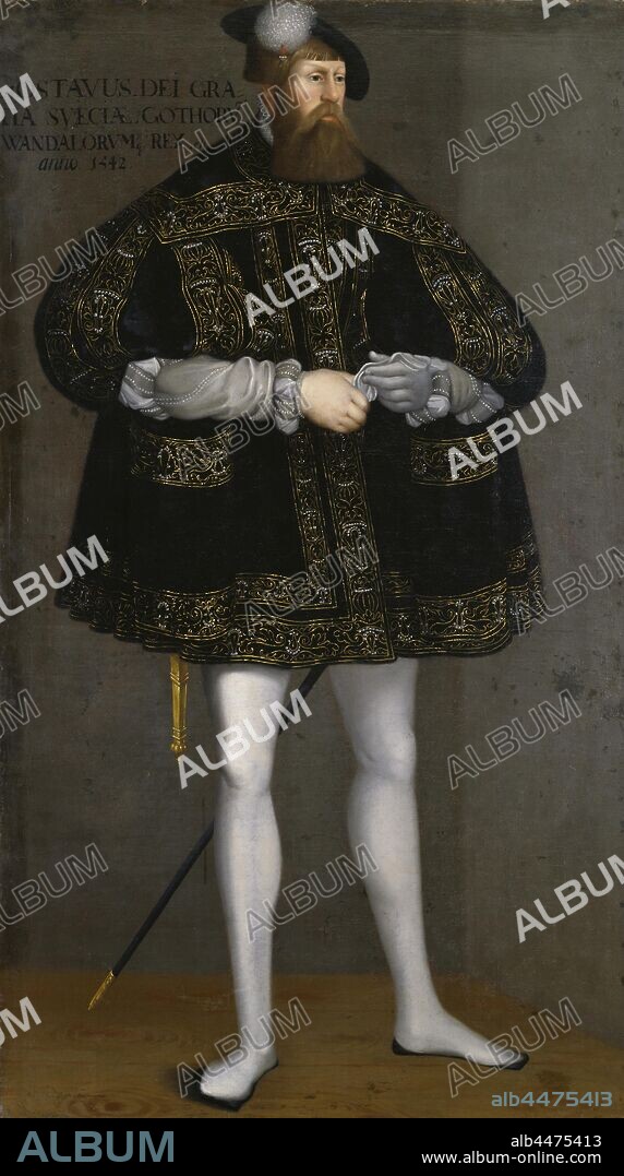 Attributed to David Frumerie, King Gustav I, Gustav I, 1497-1560, King of Sweden, painting, portrait, Gustav I of Sweden, 1666, oil on canvas, Height, 194 cm (76.3 inches), Width, 110 cm, (43.3 inches).