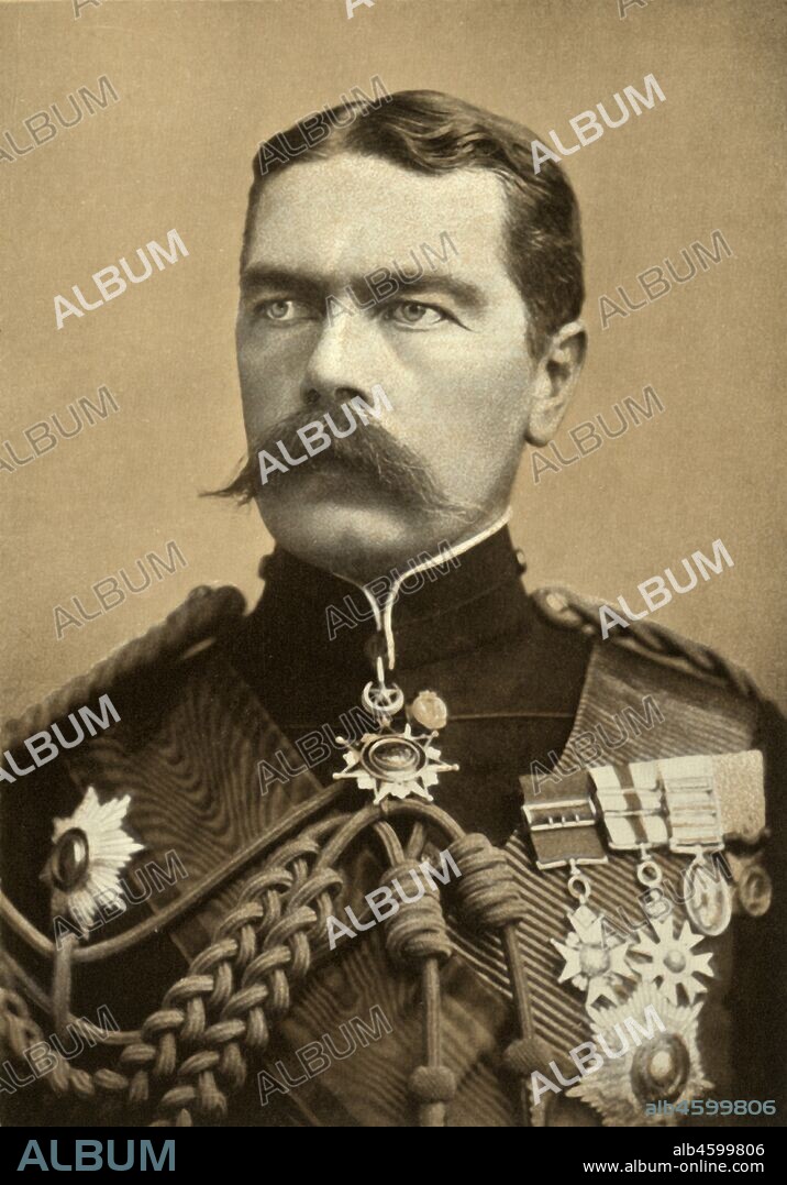 BASSANO LTD. 'Major-General Lord Kitchener of Khartoum', 1900. Horatio Herbert Kitchener (1850-1916) senior British Army officer and colonial administrator who gained notoriety for his imperial campaigns, his scorched earth policy against the Boers and his establishment of concentration camps during the Second Boer War. From "South Africa and the Transvaal War, Vol. III", by Louis Creswicke. [T. C. & E. C. Jack, Edinburgh, 1900].