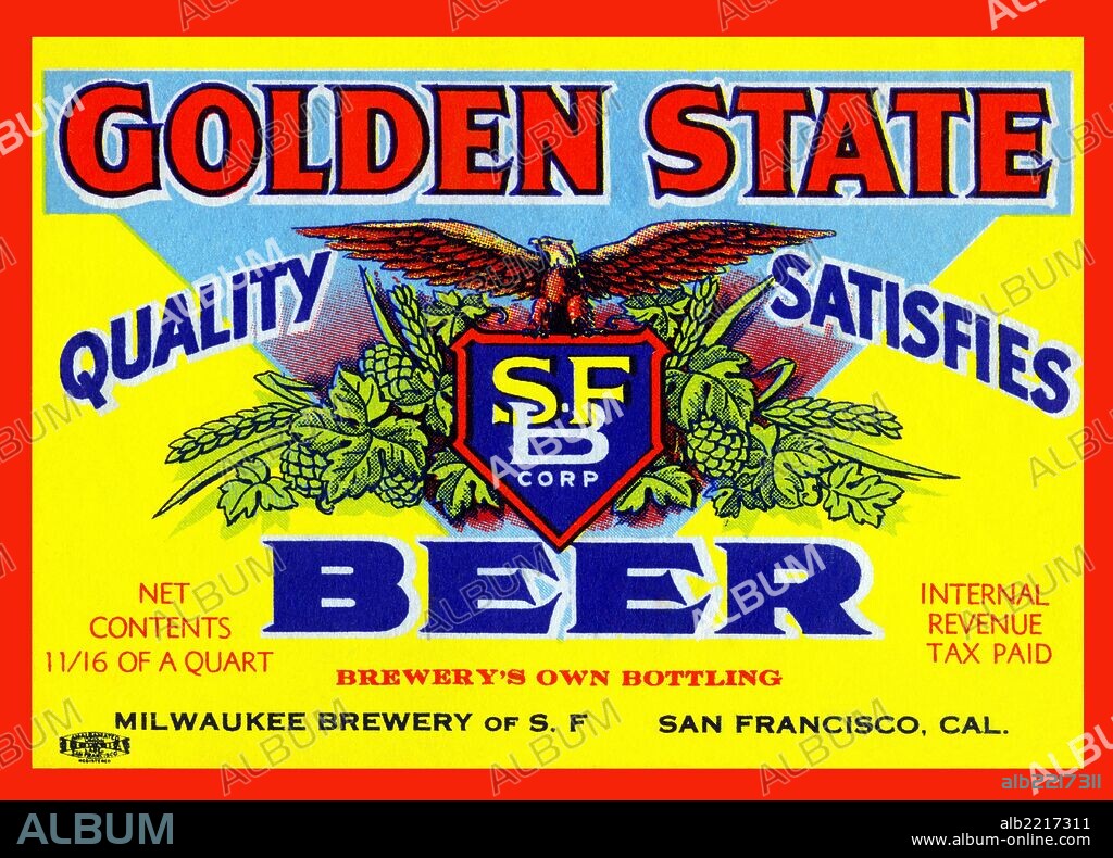 The Milwaukee Brewery of San Francisco honored California, "The Golden State," with this 1930s brand, Golden State Beer.