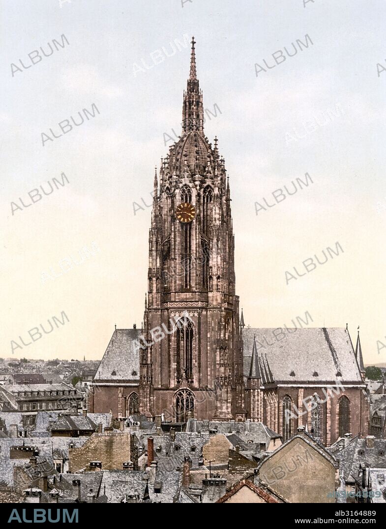 Frankfurt Cathedral (Frankfurt Dom), Roman Catholic Gothic church located in the centre of Frankfurt am Main, Germany. It is dedicated to Saint Bartholomew, photographed in 1890-1900.