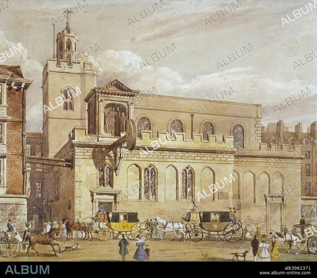 Church of St Dunstan in the West, Fleet Street, City of London, 1827.