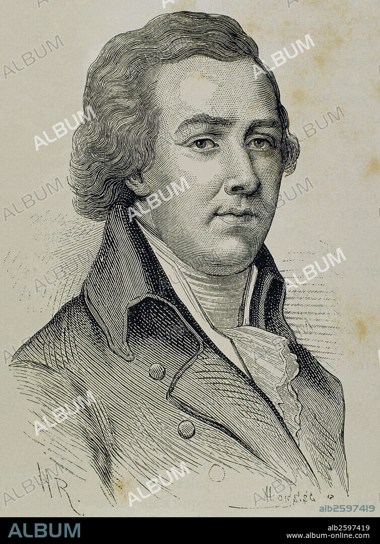 William Pitt el Joven (1759-1806). Político y estadista británico. Primer Ministro del Reino de Gran Bretaña (19 de diciembre de 1783 al 31 de diciembre de 1800). Primer ministro del Reino Unido (10 de mayo de 1804 al 23 de enero de 1806). Retrato. Grabado.
