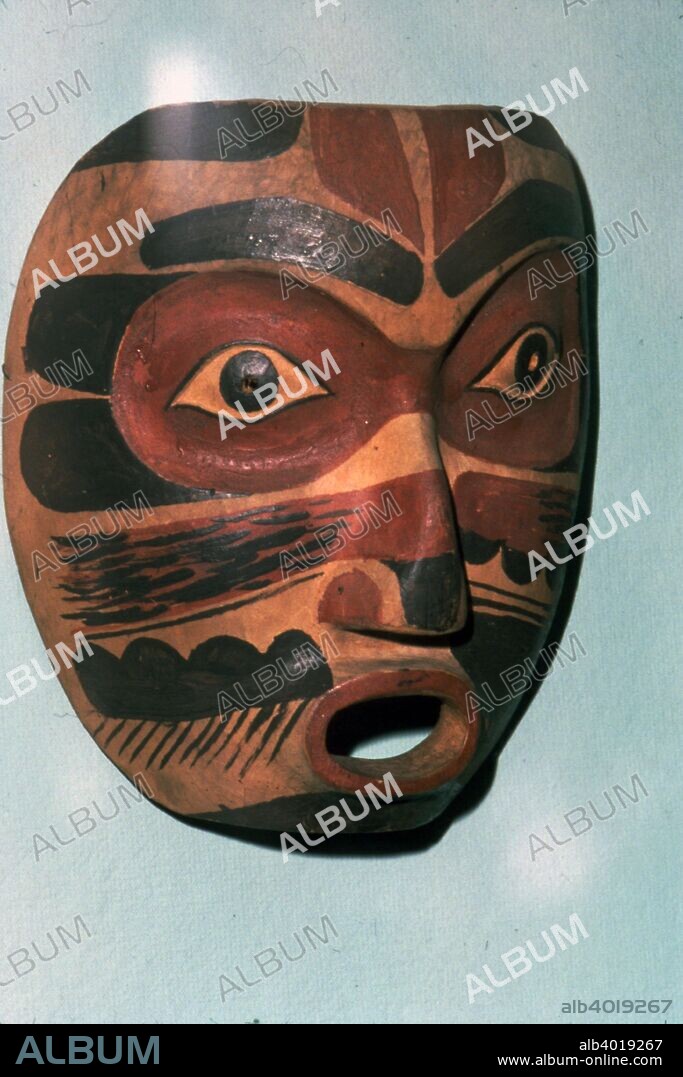 Kwakiutl Face Mask, Pacific Northwest Coast Indian. Masks are worn by dancers during ceremonies.