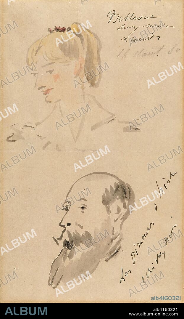 EDOUARD MANET. Head of a Woman and Head of a Bearded Man. Édouard Manet; French, 1832-1883. Date: 1880. Dimensions: 201 × 123 mm. Watercolor, and brush and gray wash, on cream wove paper. Origin: France.