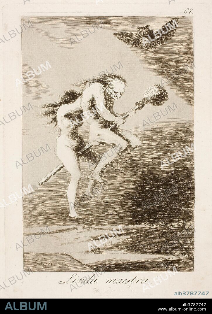 Francisco de Goya y Lucientes / 'Linda maestra!'. 1797 - 1799. Aguafuerte, Punta seca, Aguatinta bruñida sobre papel verjurado, ahuesado, 306 x 201 mm.