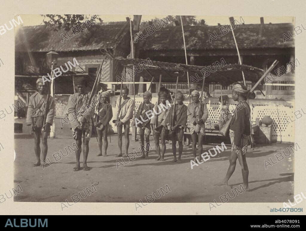 WILLOUGHBY WALLACE HOOPER. A Burmese Police Guard at Mandalay. 'Burmah. A series of one hundred photographs illustrating incidents connected with the British Expeditionary Force to that country, from the embarkation at Madras, 1st Nov, 1885, to the capture of King Theebaw...'. 1886. Photograph. Source: Photo 312/(95).