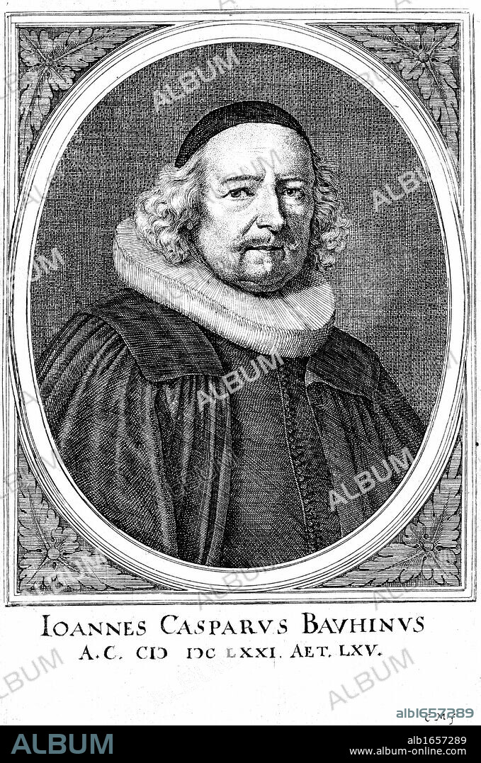 Jean Caspar Bauhin (1606-1659) Swiss physician and botanist: professor of botany, Basle: physician in ordinary to Louis XIV 1659. Copperplate engraving.