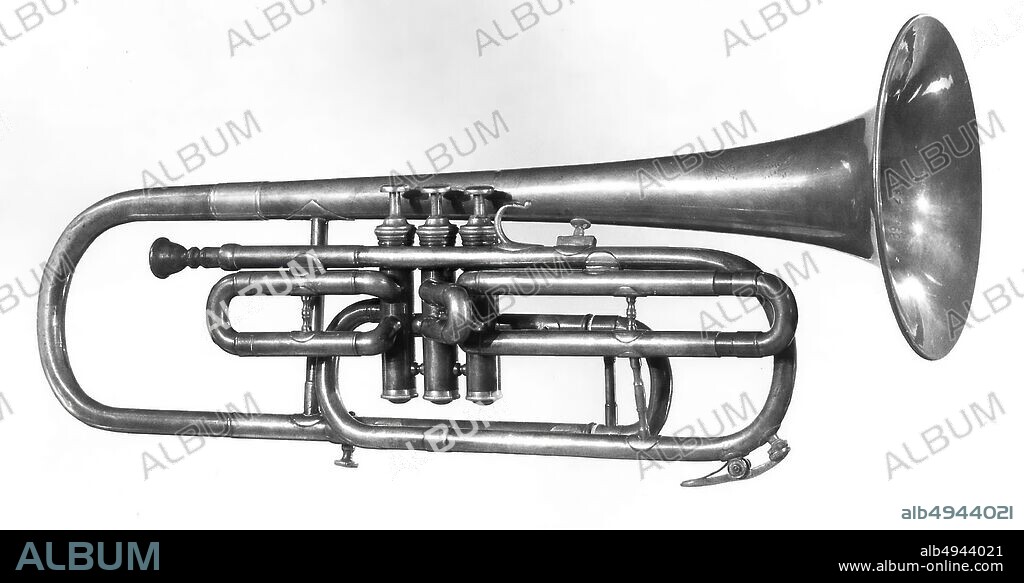 August Pollmann, Alto valve trombone in E-flat, American, August Pollmann, mid-19th century, New York, New York, United States, American, Brass, nickel, silver, Aerophone-Lip Vibrated-trumpet, trombone.