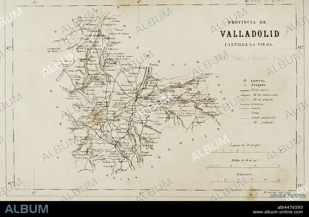 Spain. Map of the province of Valladolid. Cronica General de Espa–a, Historia Ilustrada y Descriptiva de sus Provincias. Asturias and Leon, 1867.