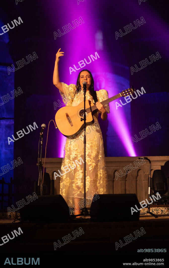 Spanish singer-songwriter Valeria Castro, one of the promising women that have emerged in recent years in the Spanish folklore scene, performs in Veruela Summer Festival 2023, Zaragoza, Spain .