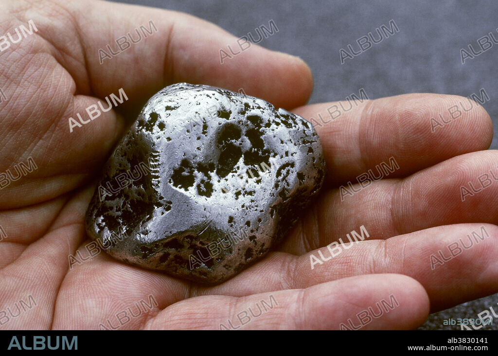 A rare 80% platinum nugget, weighing 546 grams, found in Russia's Ural mountains in 1851. Platinum occurs as only 5 ppb in the Earth's crust.