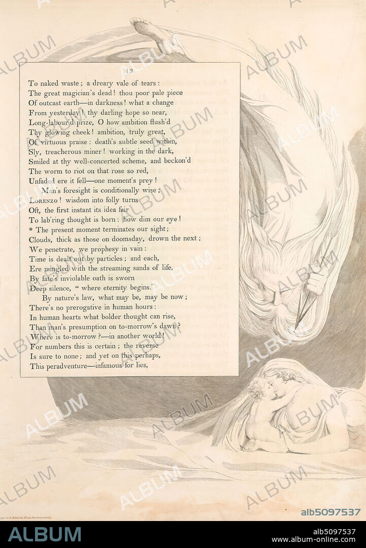 Plate 8 (page 13): 'The present moment terminates our sight', William Blake, 17571827, British, Attributed to Edward Young, 16831765, British, 1797, Engraving.