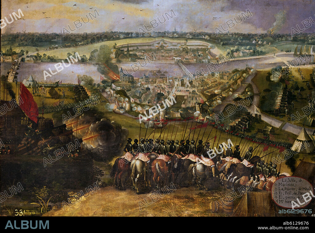 ANÓNIMO. TOMA DE MAASTRICHT POR LAS TROPAS DE ALEJANDRO FARNESIO DUQUE DE PARMA Y GOBERNADOR DE LOS PAISES BAJOS EN 1579 - PINTURA MURAL DE LA SALA DE BATALLAS.