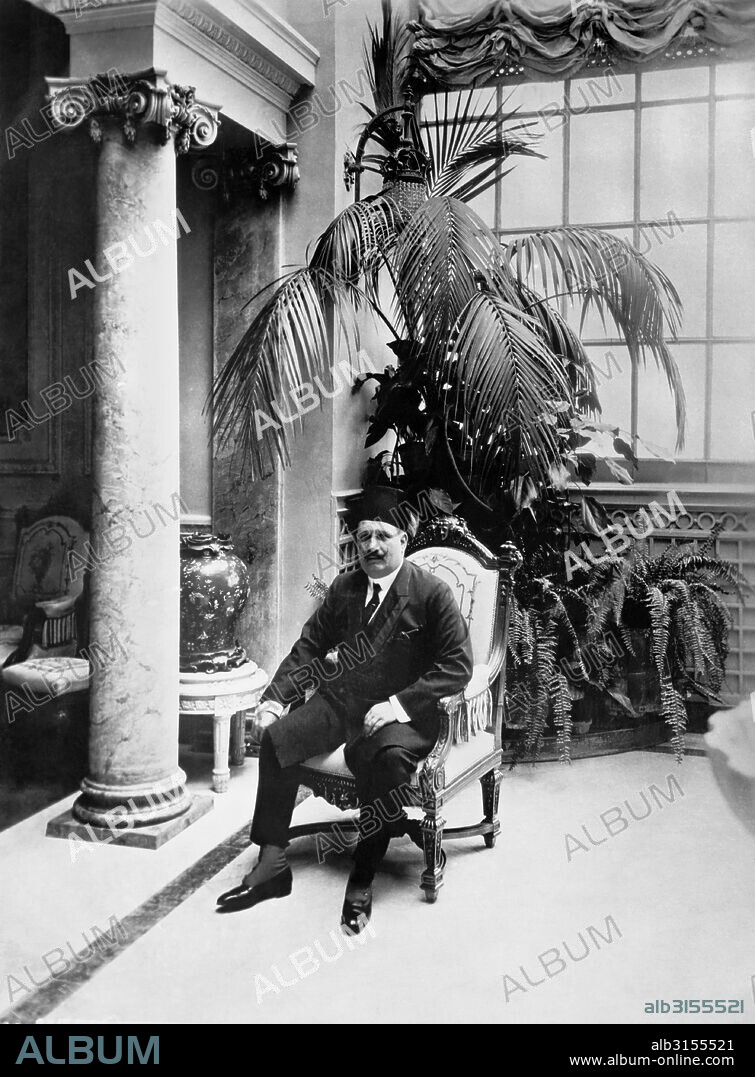 Cairo, Egypt:   November 26, 1924 The King of Egypt, Sultan Ahmed Fuad, in the Conservatory of the Abdin Palace in Cairo. He is the first king of Egypt since the days of Pharoah.