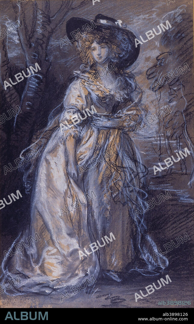 THOMAS GAINSBOROUGH. Study of a Lady. Date/Period: 1785. Black and white chalk, some stumping, on light brown prepared paper. Width: 311 mm. Height: 495 mm.