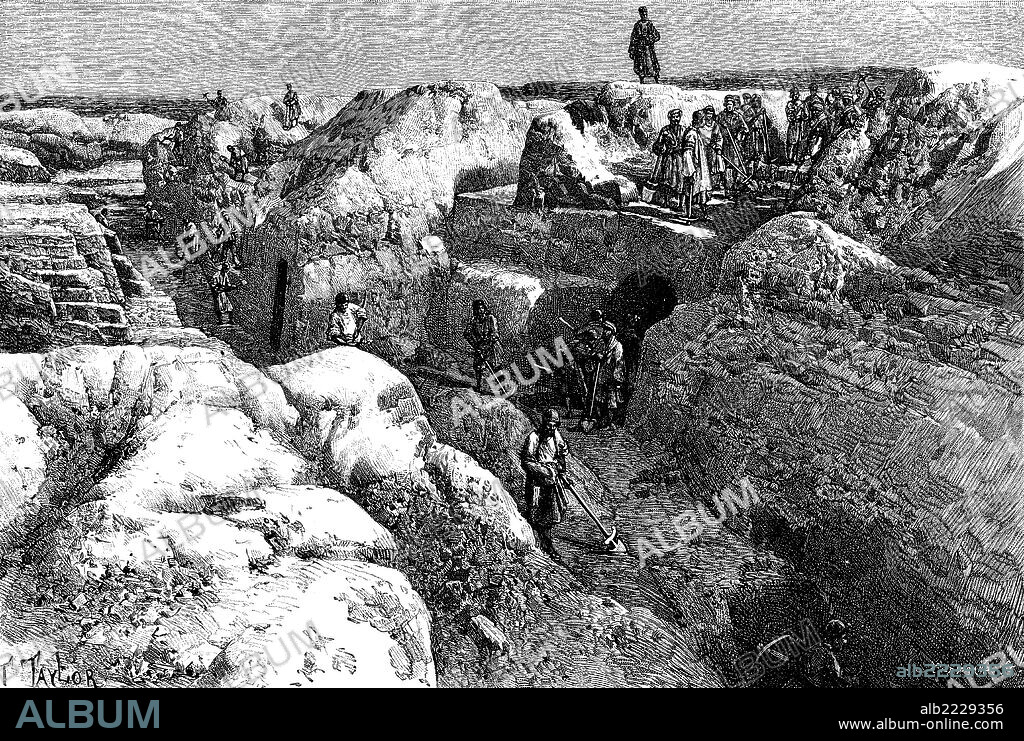 Asia. Obreros loris en las excavaciones de Susa, antigua ciudad de Irán. Grabado de 1892.
