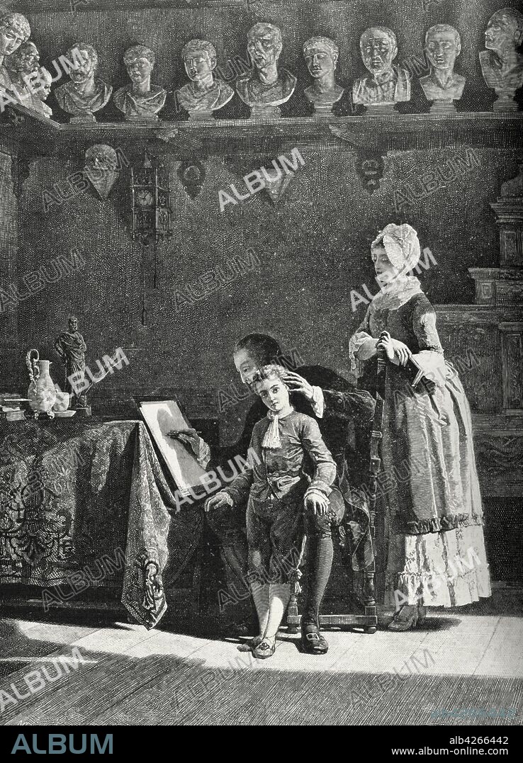 Johann Caspar Lavater (1741-1801). Escritor, filósofo y teólogo protestante suizo de lengua alemana. "Lavater haciendo estudios de fisionomía". Grabado a partir de un cuadro de M. A. Gilli. La Ilustración Española y Americana,15 de enero de 1881.