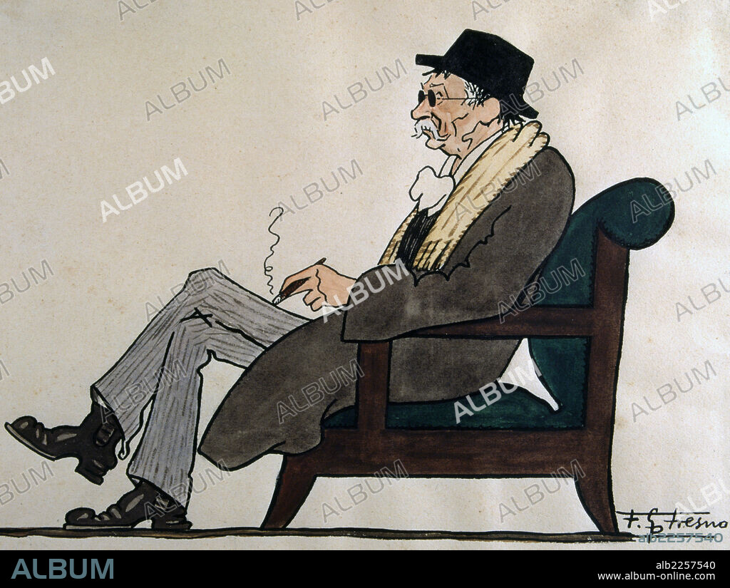 PEREZ GALDOS , BENITO. ESCRITOR ESPAÑOL. LAS PALMAS 1843 - 1920. CARICATURA DE FERNANDO FRESNO. MUSEO DEL TEATRTO DE ALMAGRO.