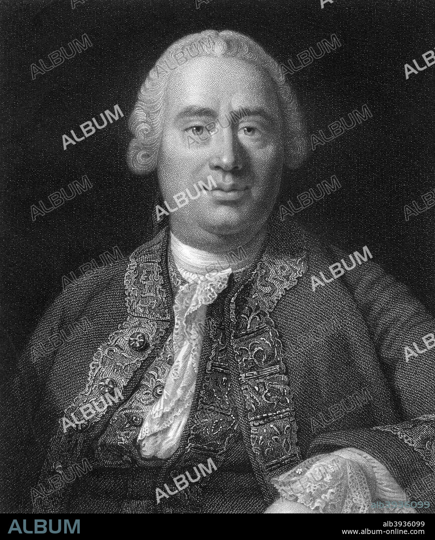 David Hume, 18th century Scottish philosopher, economist and historian, (1845). Hume's (1711-1776) most important work was A Treatise on Human Nature (1739). A print from Lives of Men of Letters and Science who Flourished in the Time of George III, by Henry, Lord Brougham. (Charles Knight and Co, London, 1845).