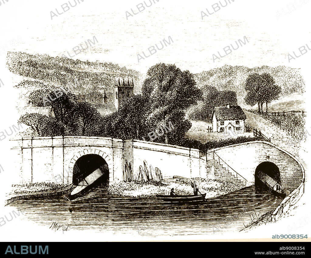 An engraving depicting the northern entrance to the Harecastle tunnel on the Grand Trunk Canal (Trent and Mersey Canal). The entry on the right is Brindley's and that on the left Telford's. Dated 19th century.