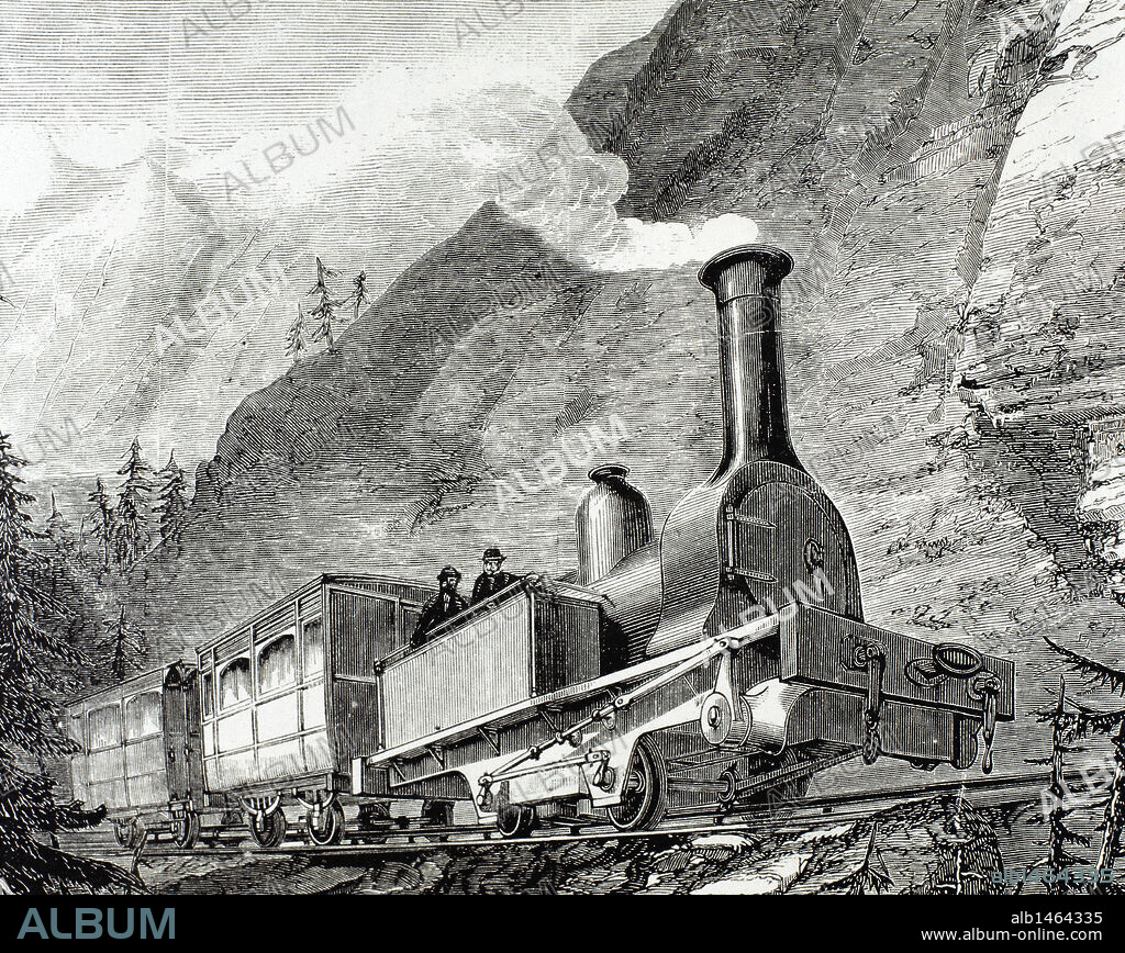 FERROCARRIL ANTIGUO. Estados Unidos. Grabado del s. XIX.