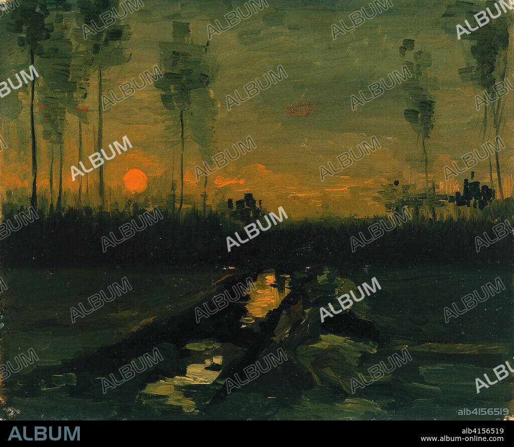 Vincent van Gogh (Zundert, 1853-Auvers-sur-Oise, 1890). Paisaje al atardecer (1885). Óleo sobre lienzo adherido a cartón. 35 x 43 cm.