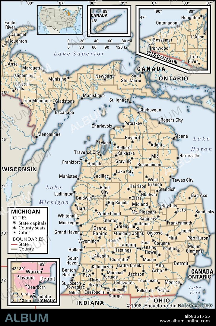 Political map of Michigan.