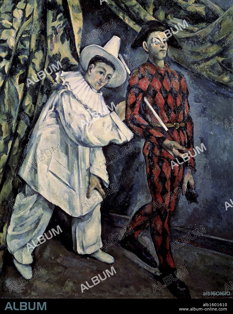 PAUL CÉZANNE. Pierrot and Harlequin (Mardi Gras)  1888  Paul Cezanne (1839-1906 French)  Oil on canvas  Pushkin Museum of Fine Arts, Moscow, Russia.