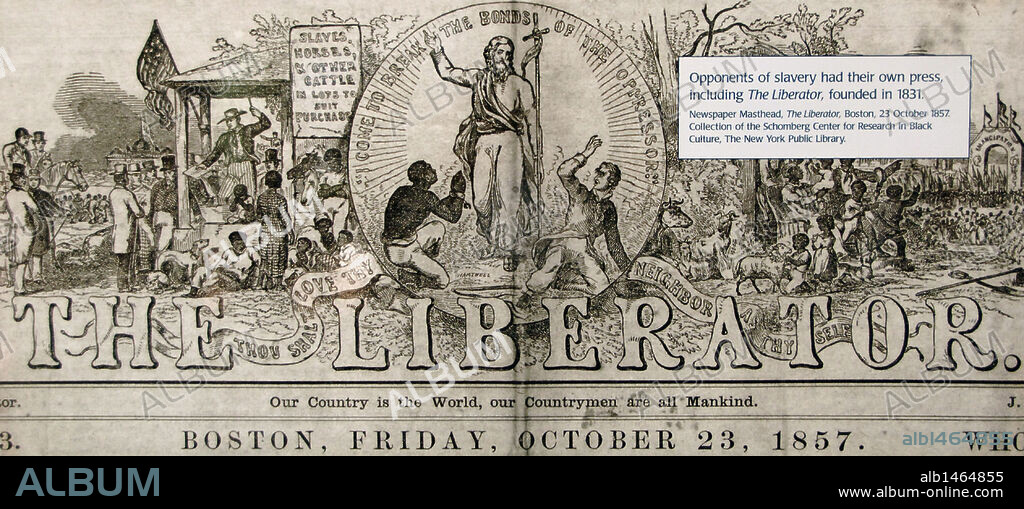 Cover of the newspaper "The Liberator", Boston, 23 October 1857. The Liberty Bell Center. Philadelphia. Pennsylvania. USA.
