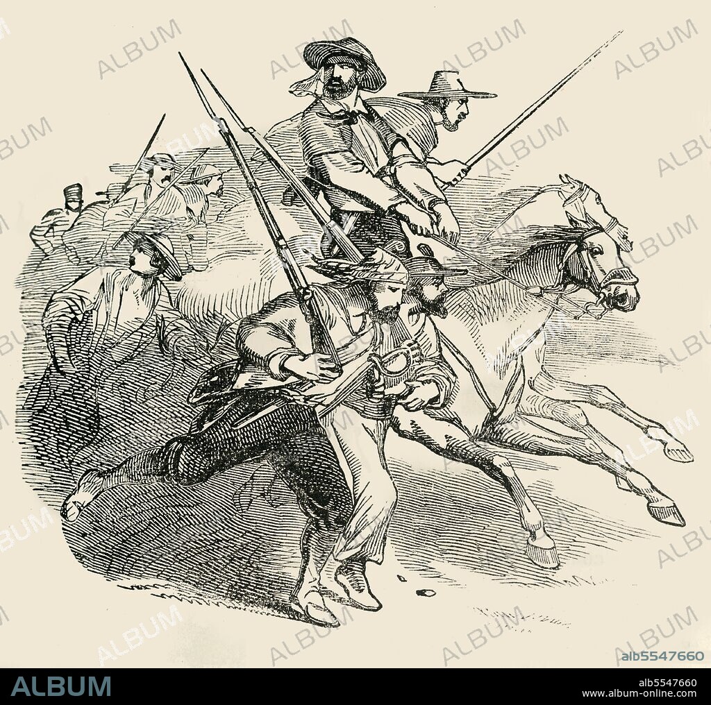 UNKNOWN. 'Rout of the Mexicans', 1849. Scene from the Mexican-American War. From "Pictorial History of Mexico and the Mexican War", by John Frost, LL.D.. [Thomas, Cowperthwait and Co., Philadelphia, 1849].