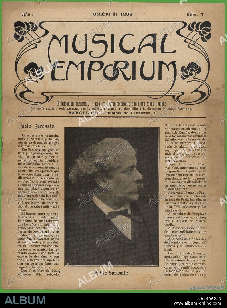 Portada de la revista mensual Musical Emporium, editada en Barcelona, octubre de 1908.