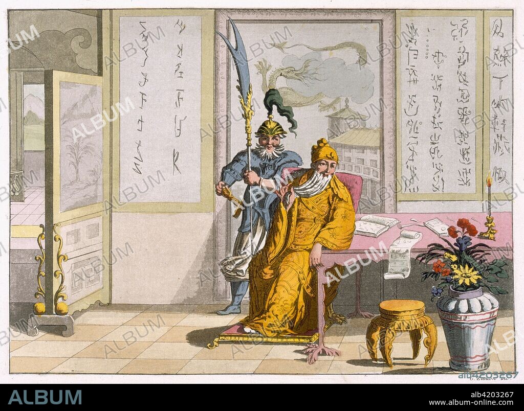 Chinese Taoist religious leaders: The Divinity Kuan-ti, engraved by Fumagalli and Bramatti, c.1820-30 (colour engraving). Kuan-ti, or Emperor Kuan, governor and protector of the people, a late deity of Taoism, is always shown dressed as an emperor.