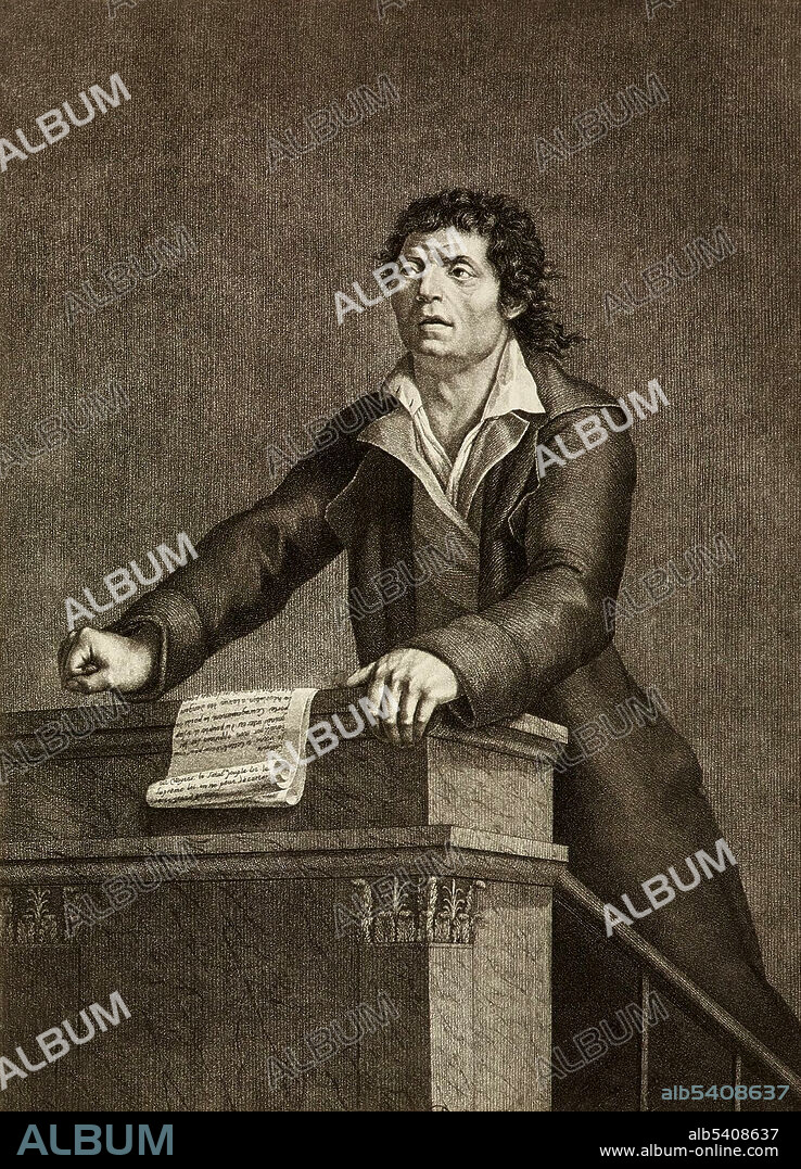 Jean-Paul Marat (May 24, 1743 - July 13, 1793) was a physician, political theorist, journalist and politician during the French Revolution. He broadcast his views through public speaking, essay writing and newspaper journalism. His radical denunciations of counter-revolutionaries supported much of the violence that occurred during the wartime phases of the French Revolution and his constant persecution of enemies of the people, brought him the trust of the populace and made him their unofficial link to the radical Jacobin group that came to power. In 1793 he was murdered in his bathtub by Charlotte Corday, a Girondist sympathizer. No artist credited, undated (cropped and cleaned).